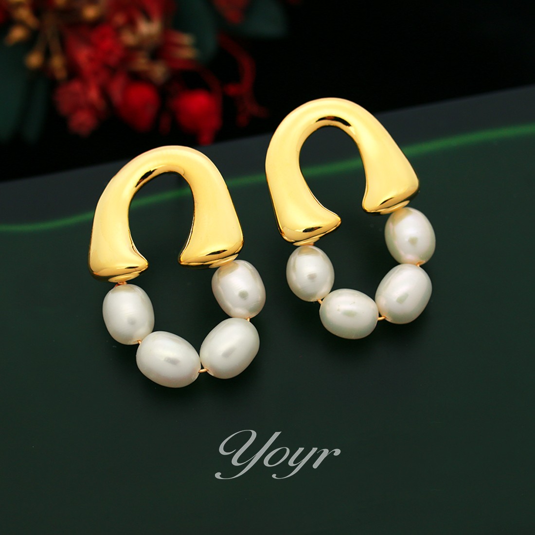 YOYR 铜合金耳饰 法式拼接珠珠耳环温柔气质时尚大气轻奢耳环