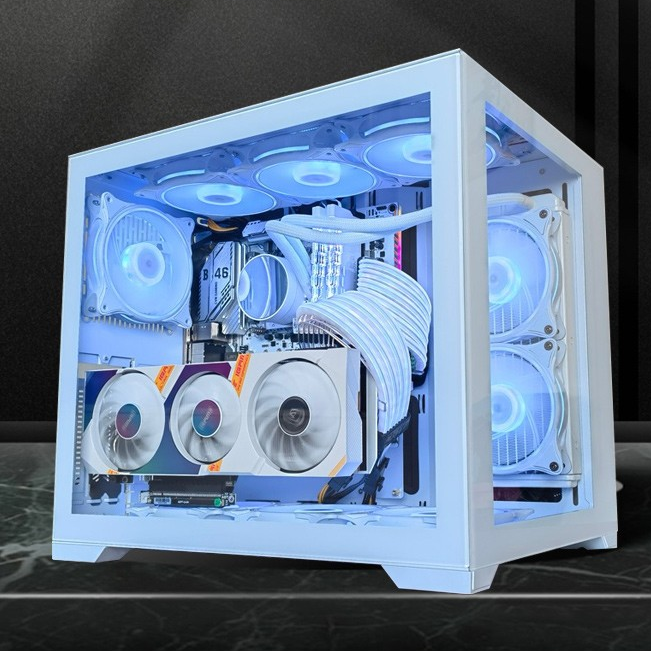 玩嘉 律动纯白色游戏电脑主机台式机 240/360水冷海景房全透明