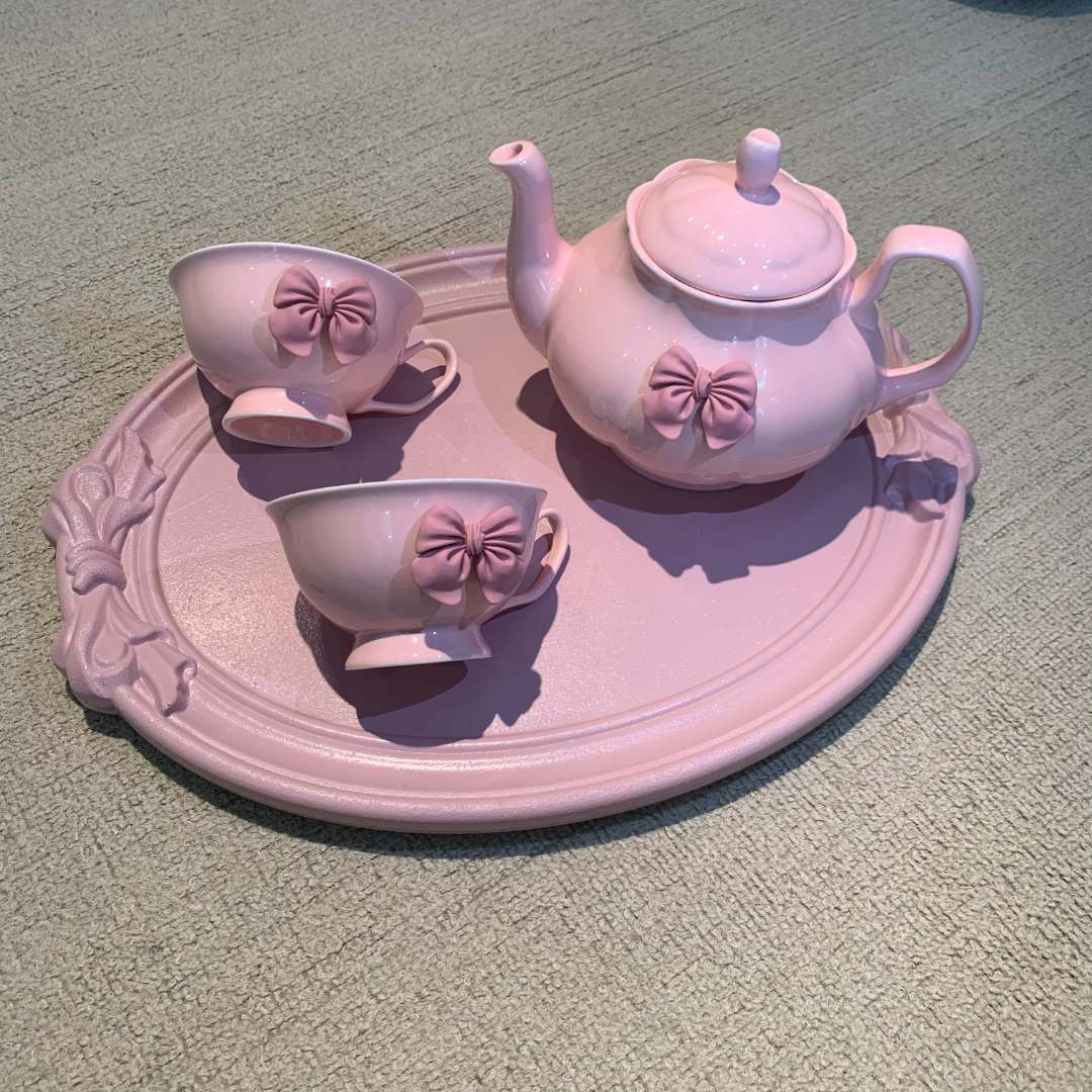 网红高颜值粉嫩少女心蝴蝶结咖啡杯具套装轻奢下午套餐带托盘