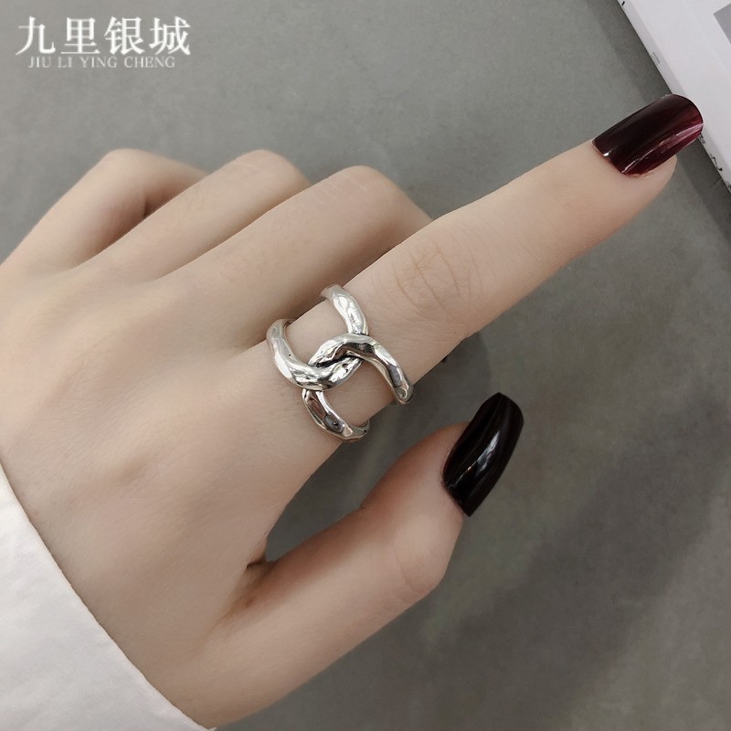925银戒指 重工双C东大门ins网红大气个性银戒指食指指环时尚戒子