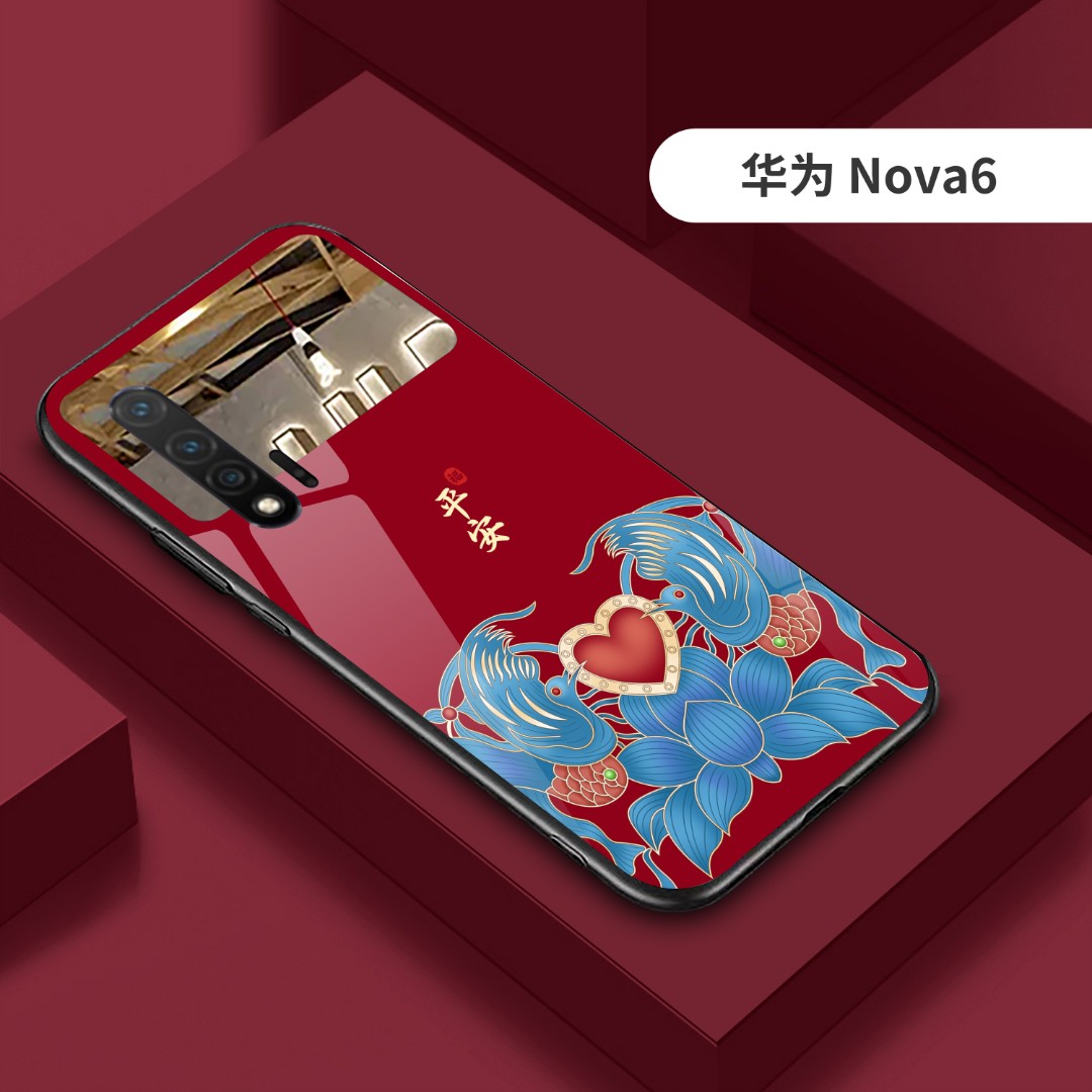 华为nova6手机壳国风镜面玻璃壳网红带补妆镜电镀软边NOVA6保护套