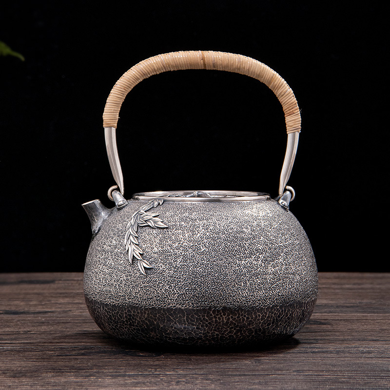 归银堂足银999手工知足常乐烧水壶煮茶壶复古煮水壶GS-TYCH201217