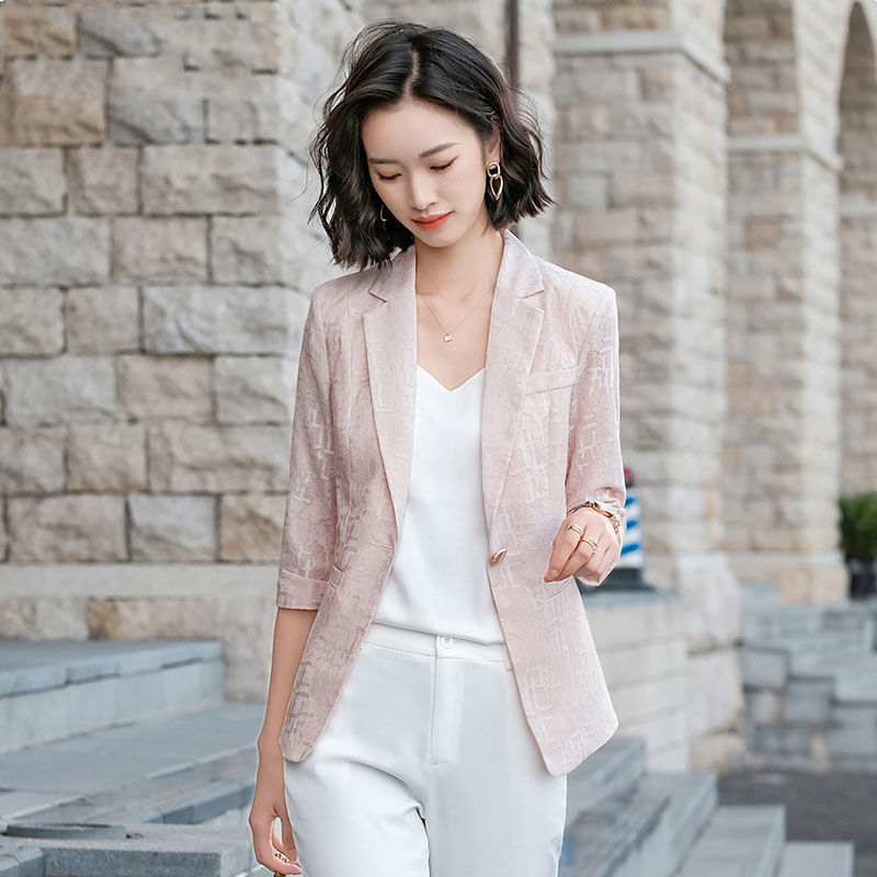 蕾丝西装女春夏秋西服修身薄款短外套休闲职业装工装空调衫上衣