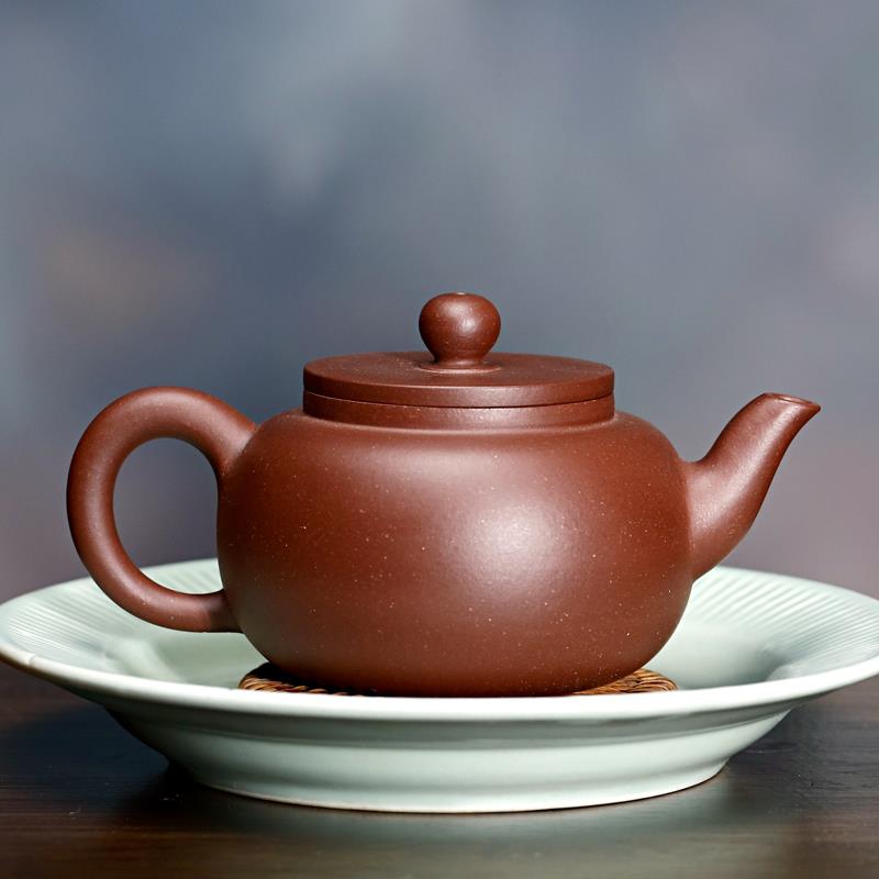平盖莲子底槽青赏泥堂 茶壶 手工 家用壶190cc买壶送柴烧小口杯