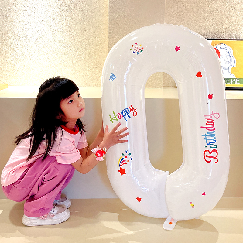 40寸白色生日数字贴纸气球野餐拍照道具宝宝周岁派对装饰场景布置