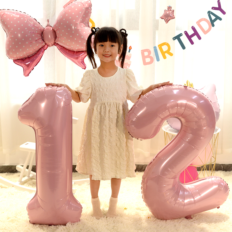 40寸ins粉色数字铝膜气球儿童宝宝周岁生日派对拍照道具布置用品