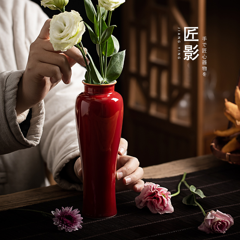 匠影 简约陶瓷花瓶青红颜色釉仿古花器家居软装生活禅意摆件花插