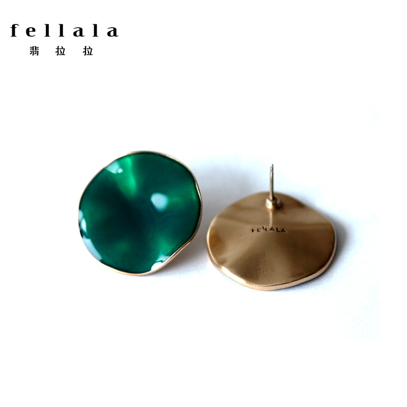  Fellala/翡拉拉「绿光」系列 原创感珐琅复古气质高级感耳环女
