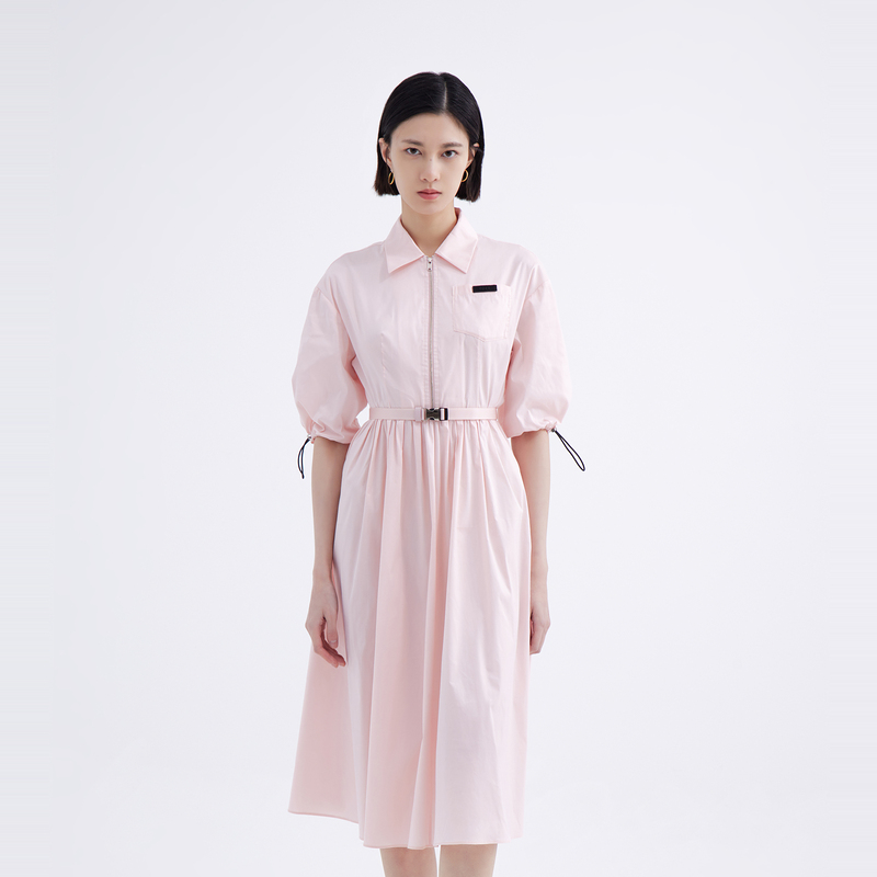 OBEG欧碧倩抽绳收腰夏季衬衫裙郁金香连衣裙10442070