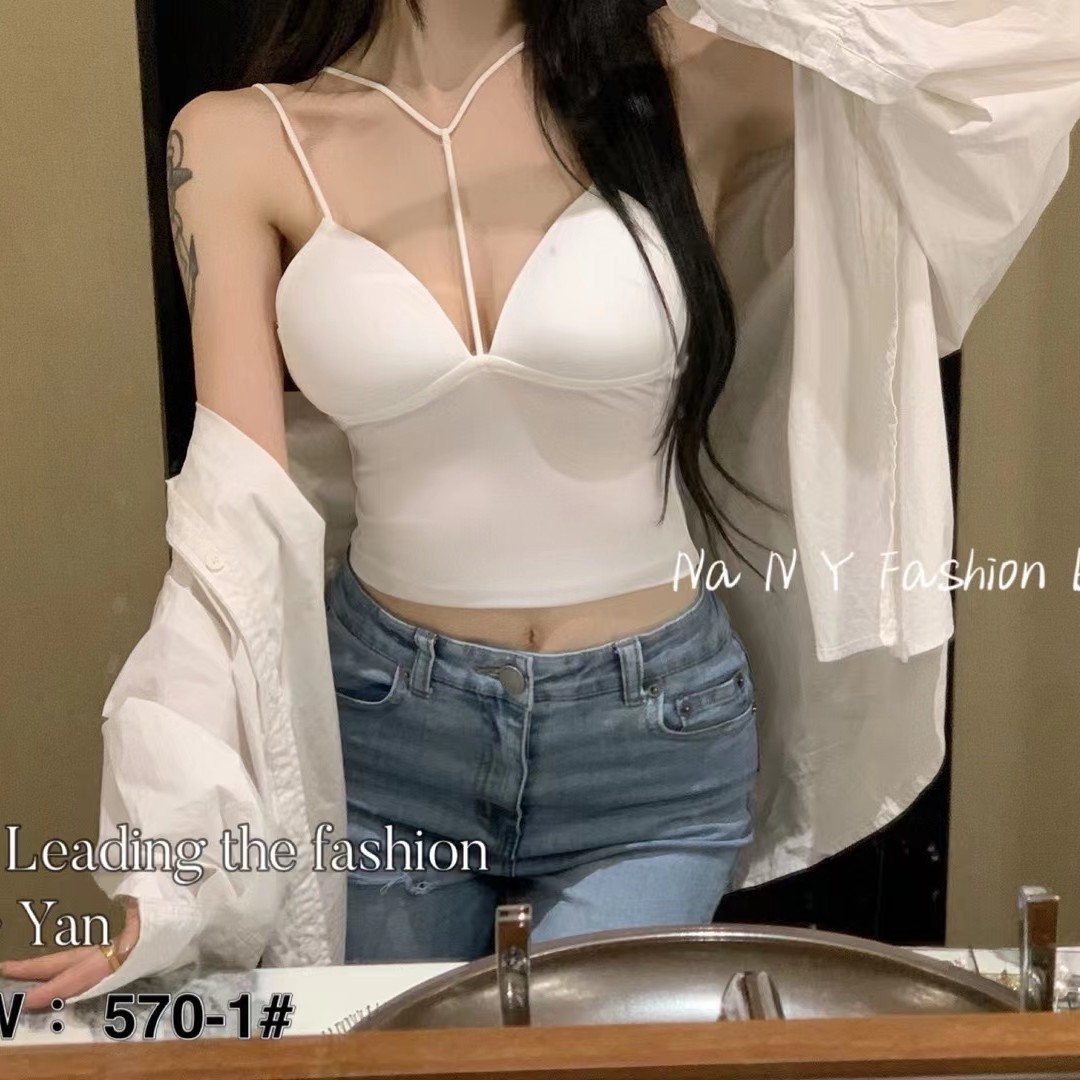 港味白色冰丝吊带背心女夏季内搭带胸垫美背文胸内衣性感辣妹纯欲