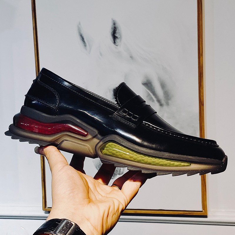 JINIWU吾倪季2025气垫乐福鞋运动休闲鞋亮黑增高青年厚底百搭男鞋