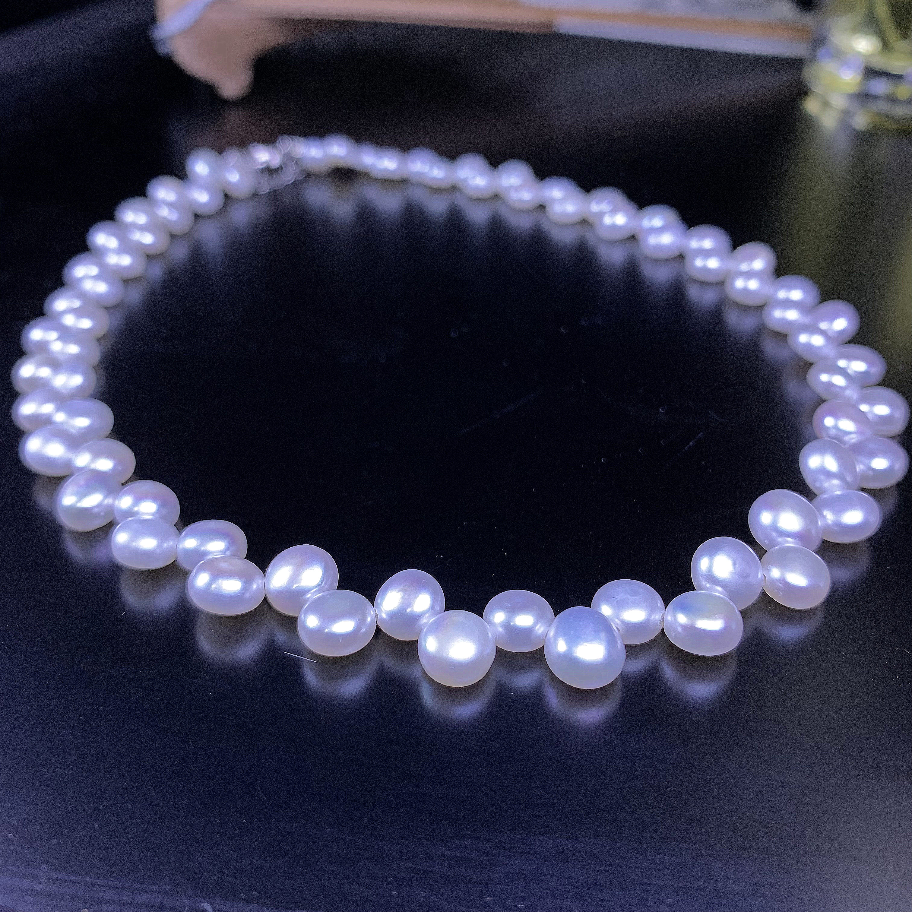 淡水珍珠变扁形锁骨项链百搭强光镶嵌经典优雅时尚简约长链素款