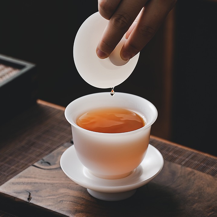 瓷先生五万泥料冰种玉瓷白瓷高货不吃茶渍易清洗茶具三才手工盖碗