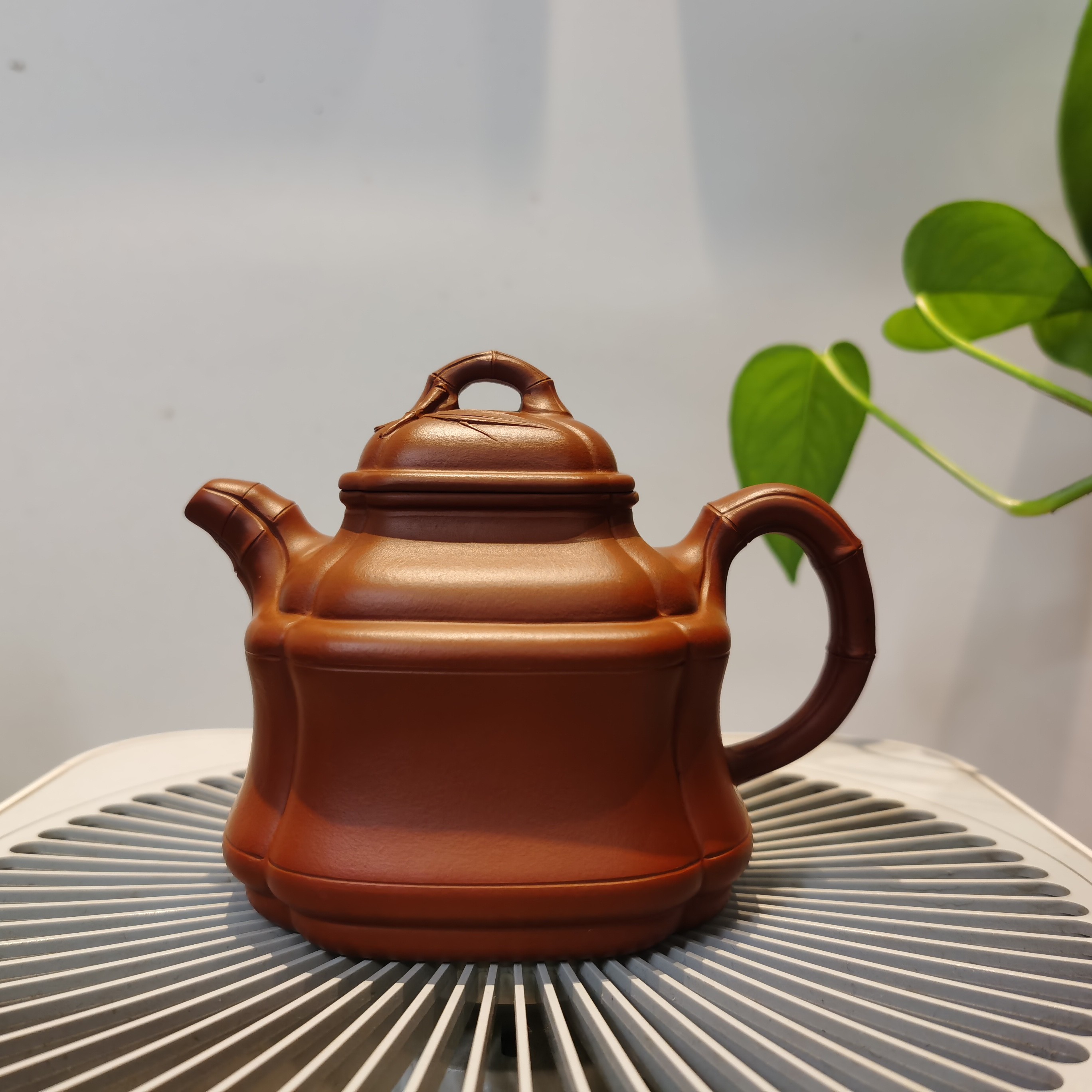 宜兴紫砂 睿丰堂 全手工 朱泥竹鼎壶