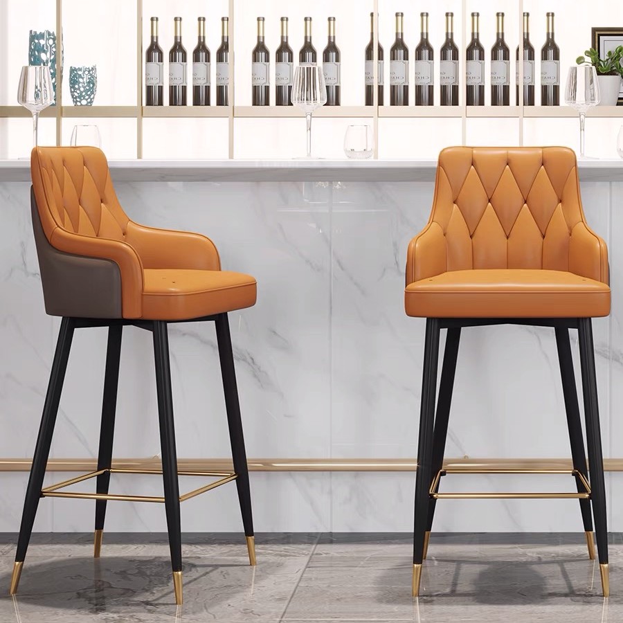 适慕高档吧台椅子ins酒吧真皮加厚现代简约高脚凳北欧家用吧凳子