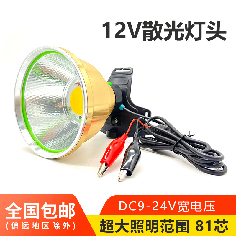 12V外接电瓶灯头散光超亮大光斑户外钓鱼赶海专用头戴式黄光灯头