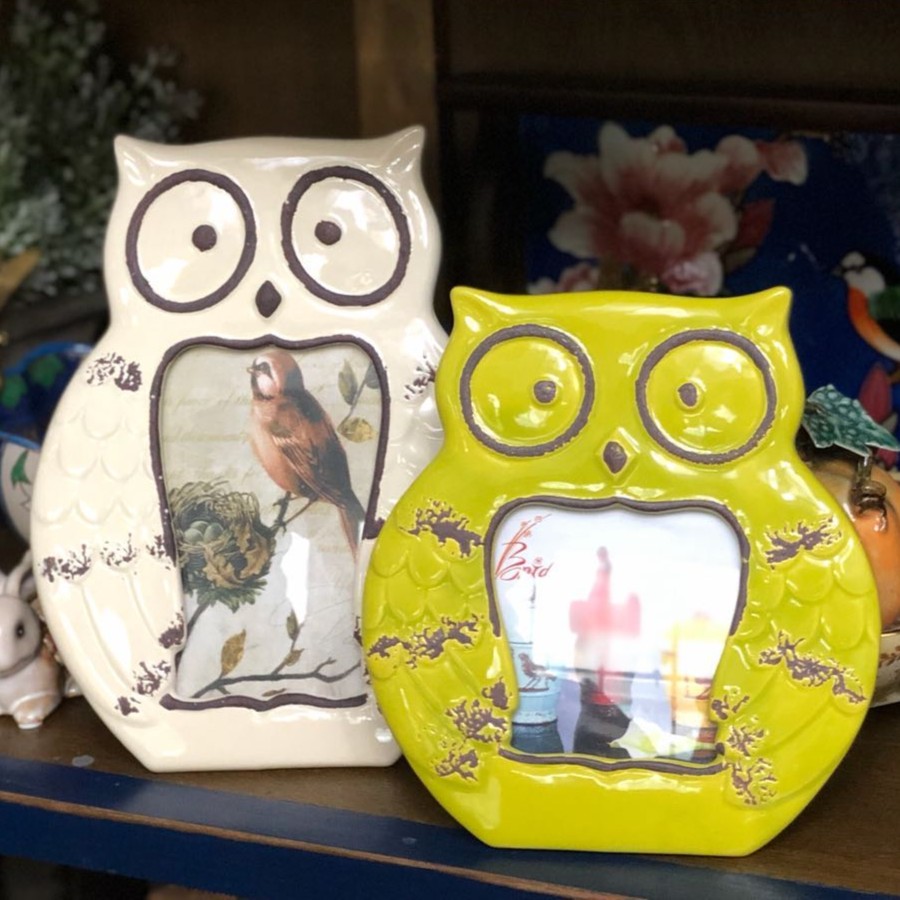 创意复古做旧猫头鹰造型陶瓷相框 桌面装饰摆件