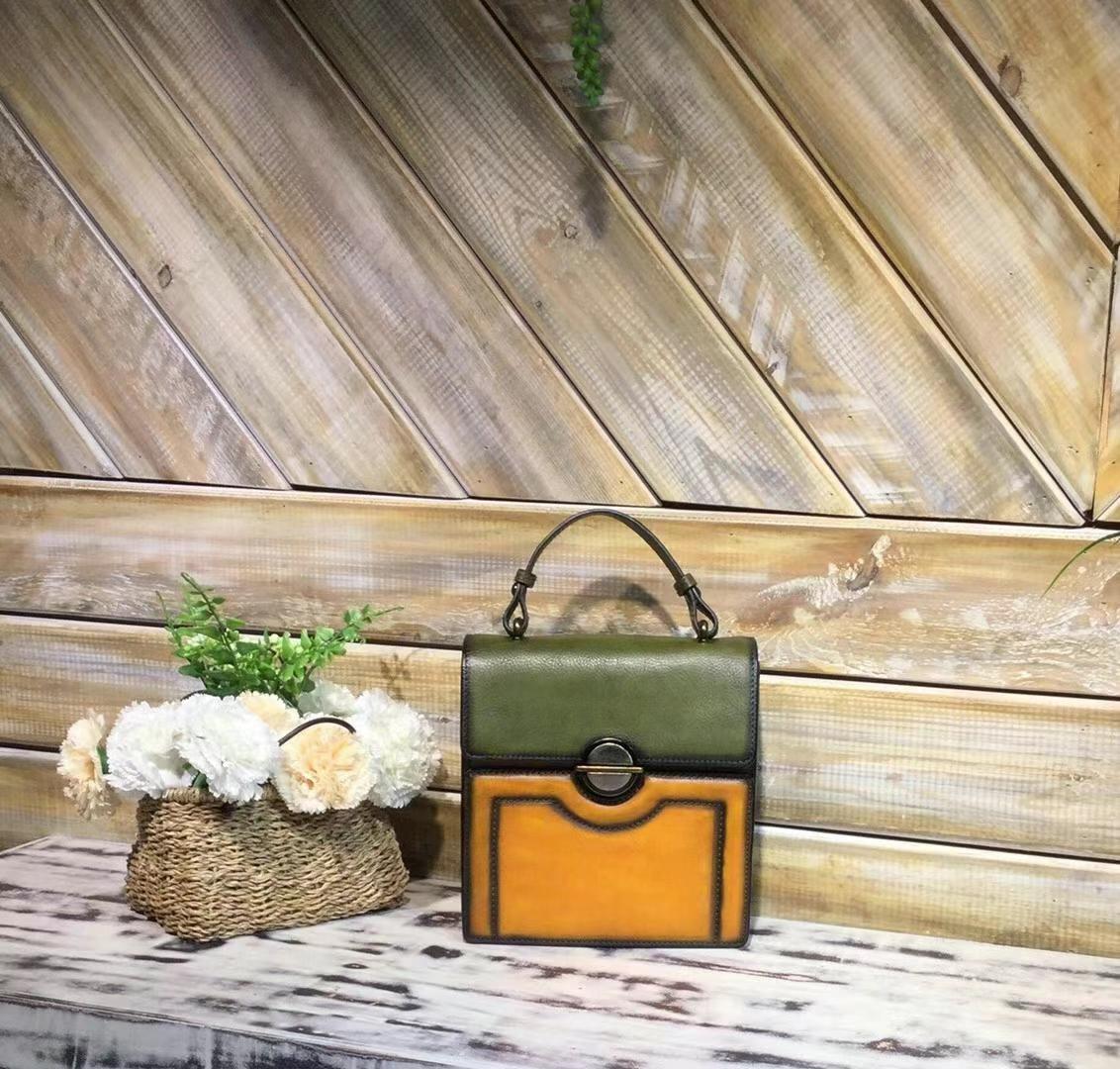 树膏植鞣牛皮手工擦色女式手提单肩斜挎包