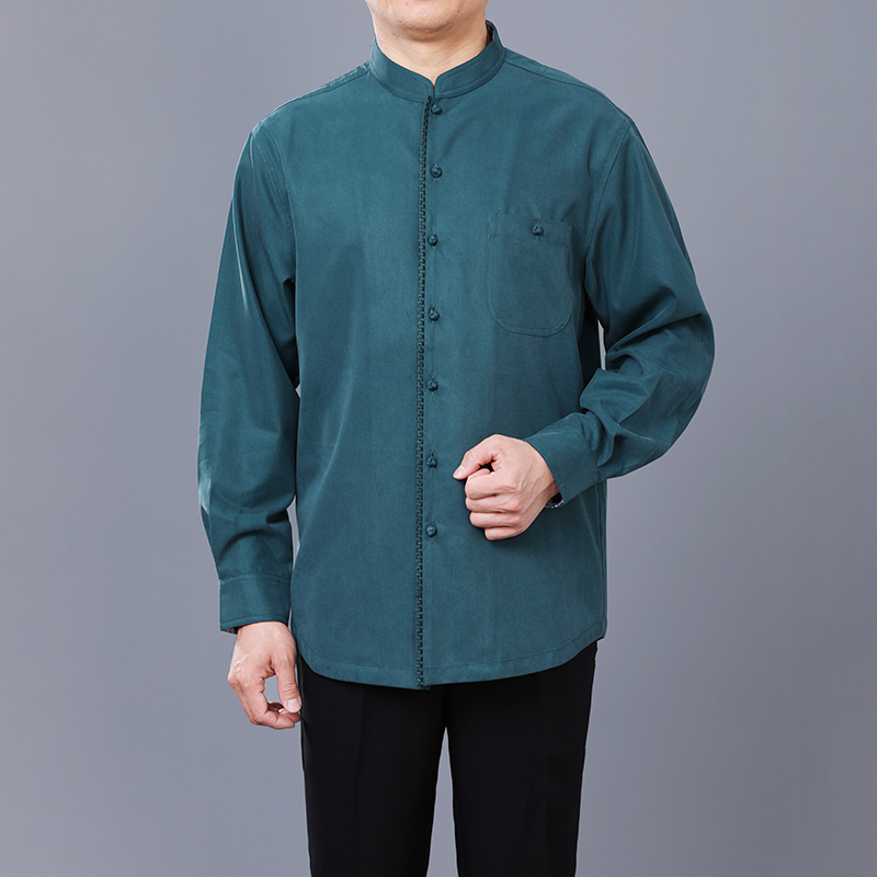 百福龙高档男士唐装刺绣衬衫新款 中青年时尚中国风立领长袖上衣