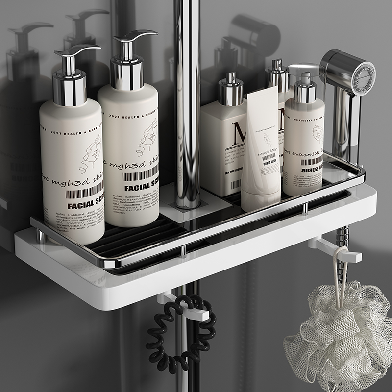 免打孔花洒置物架卫生间花洒杆浴室置物篮家用淋浴间收纳放置挂架