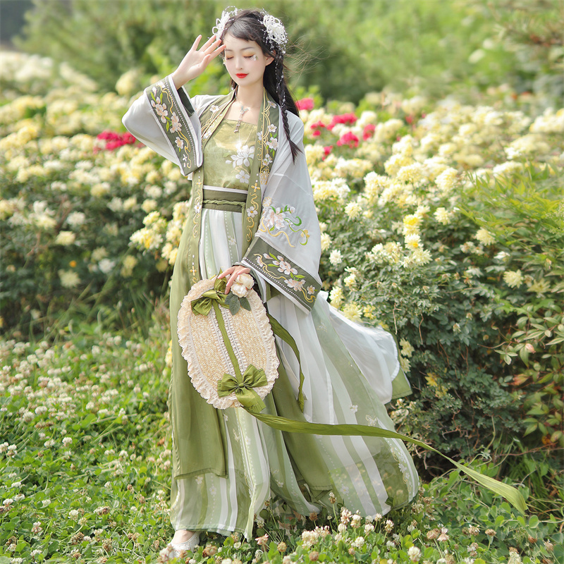 汉旭清栀原创宋制汉服女中国风对襟长褙子齐腰襦裙超仙飘逸夏季