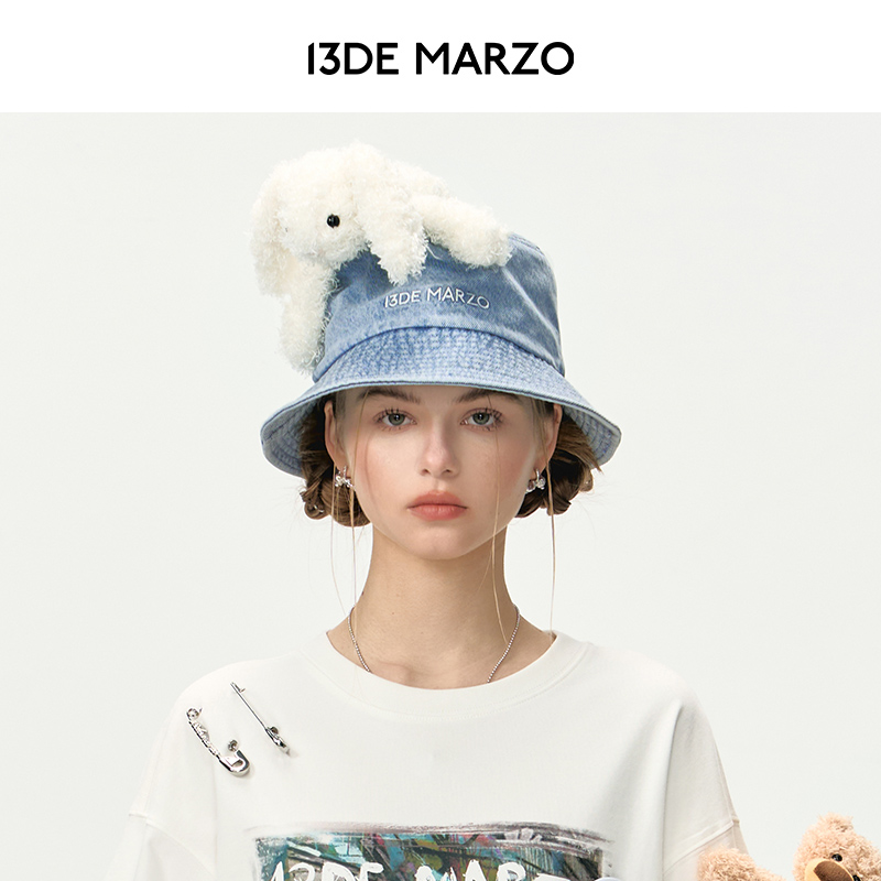 13DE MARZO男女同款 24春夏新款牛仔水洗渔夫帽个性户外遮阳帽子