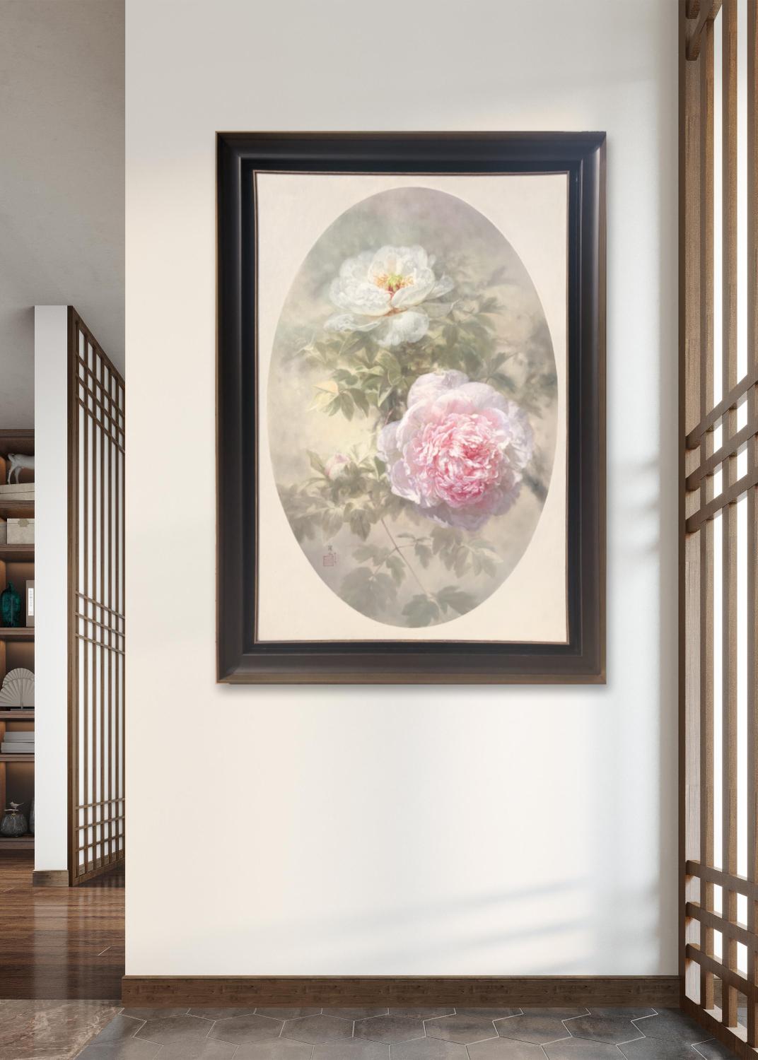 牡丹花油画玄关作品