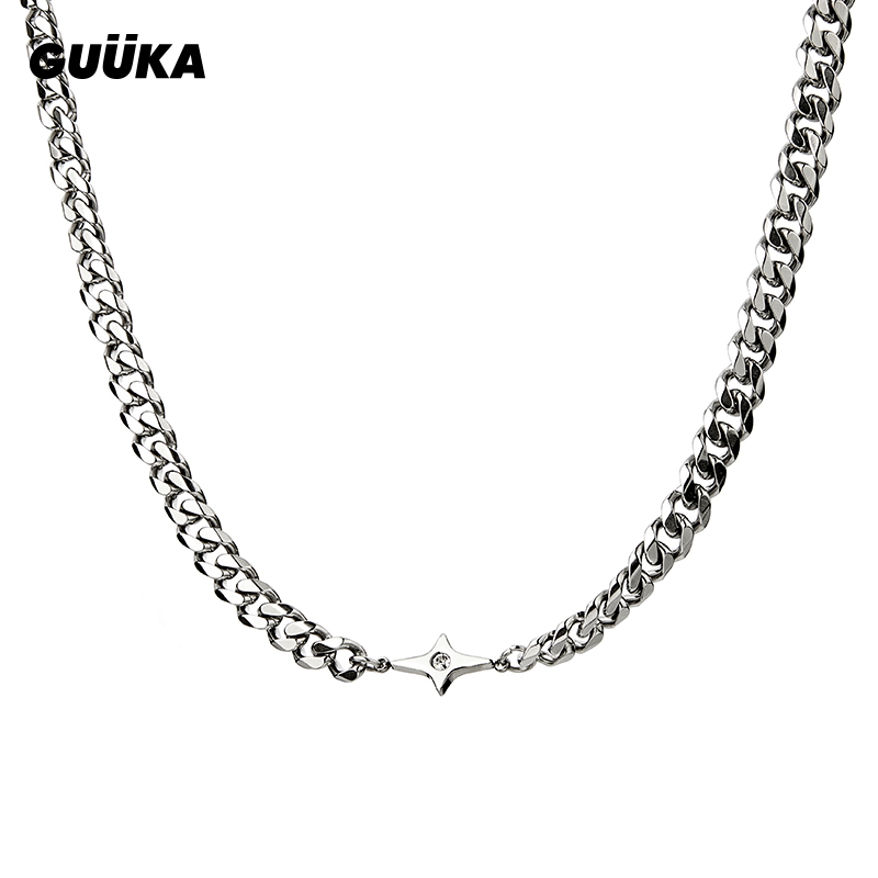 Guuka/古由卡 钛钢项链 潮牌四芒星古巴项链P8039