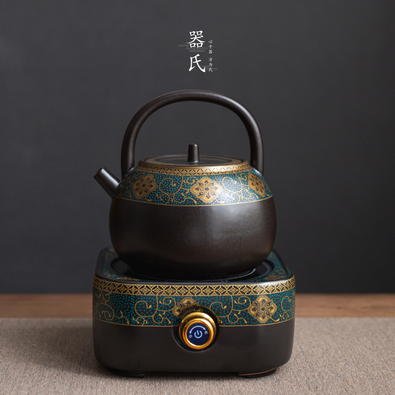1器氏 鎏金煮茶壶套装陶瓷家用煮茶器提梁壶小型电陶炉煮茶炉