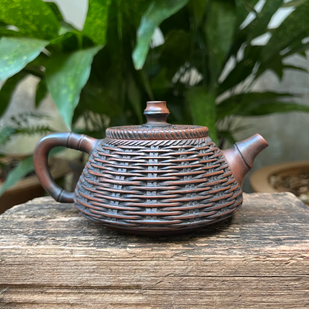 中国四大名陶之一云南建水紫陶纯手工竹编-潘壶/石瓢壶陶壶泡茶壶