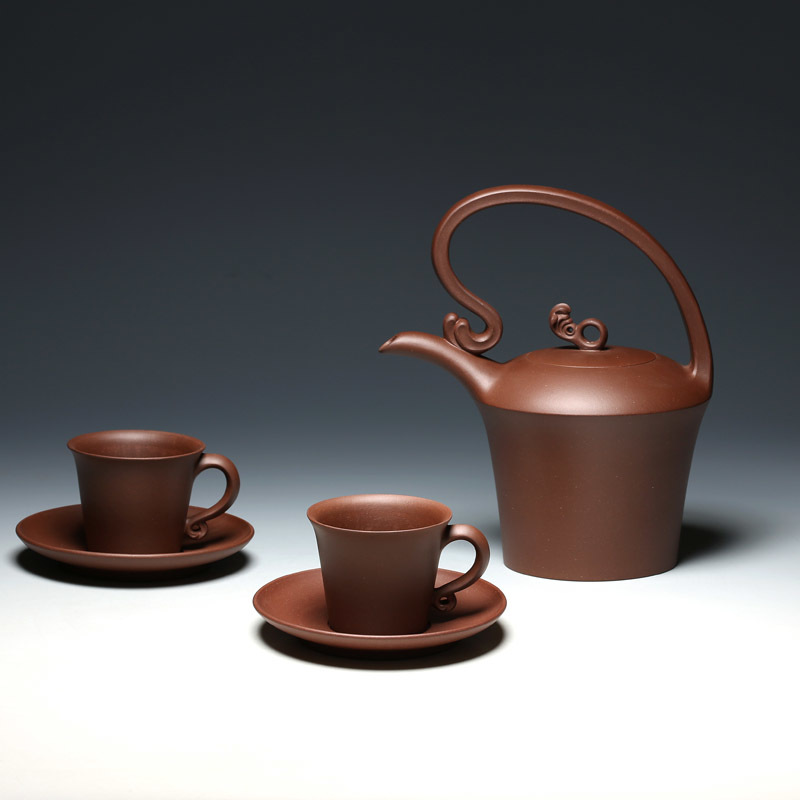 明理茶艺 何挺初全手工 浪花提梁套壶 宜兴紫砂壶 包茶壶
