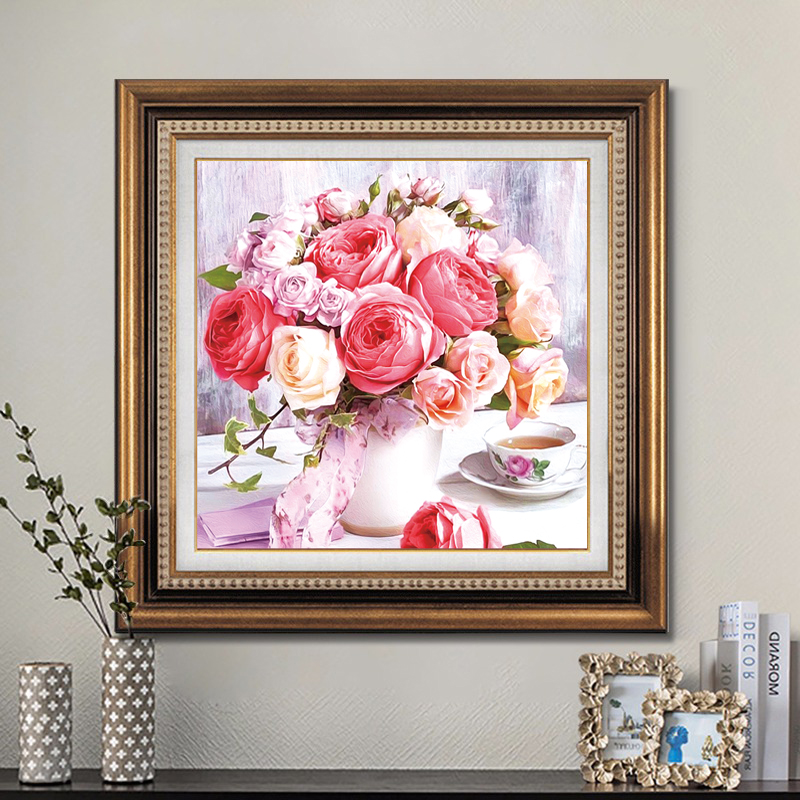 花瓶玫瑰十字绣2024新款线绣客厅小幅卧室自己绣小件餐厅简单新手