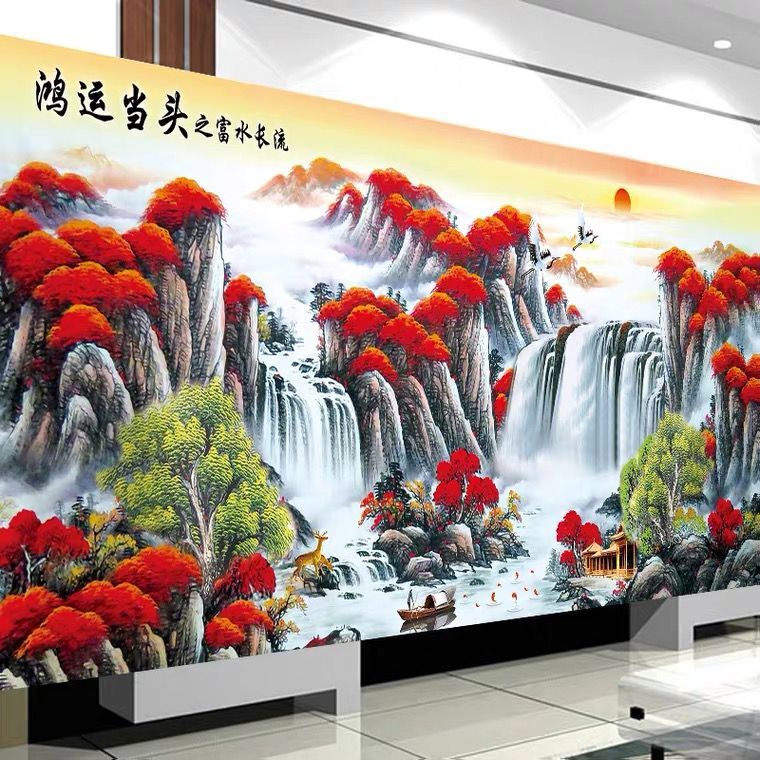 蒙娜丽莎十字绣2022新款线绣客厅鸿运当头大幅山水画自己绣手工