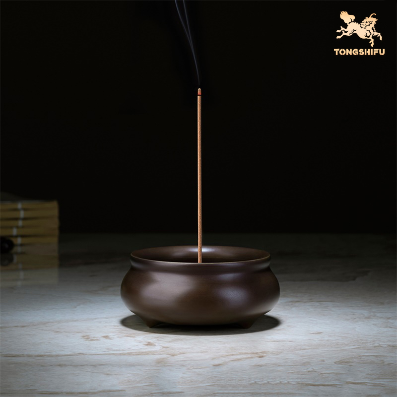 铜师傅  《三足扁圆炉》 客厅桌面铜香炉摆件 家居装饰工艺品