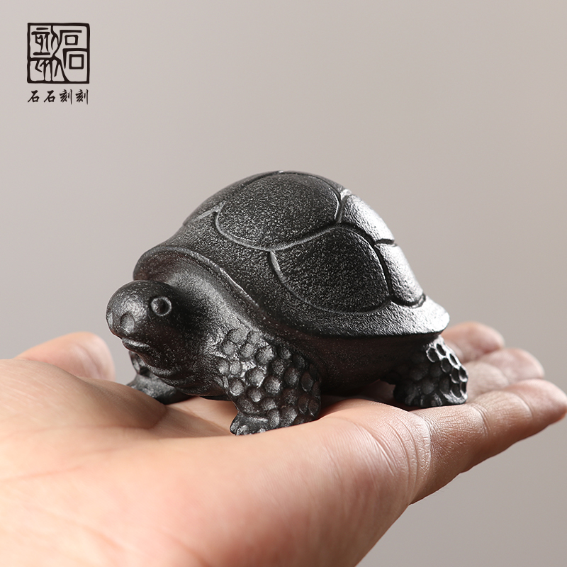 手工乌金石乌龟茶宠摆件创意可养茶玩茶室把玩器物可爱复古摆设