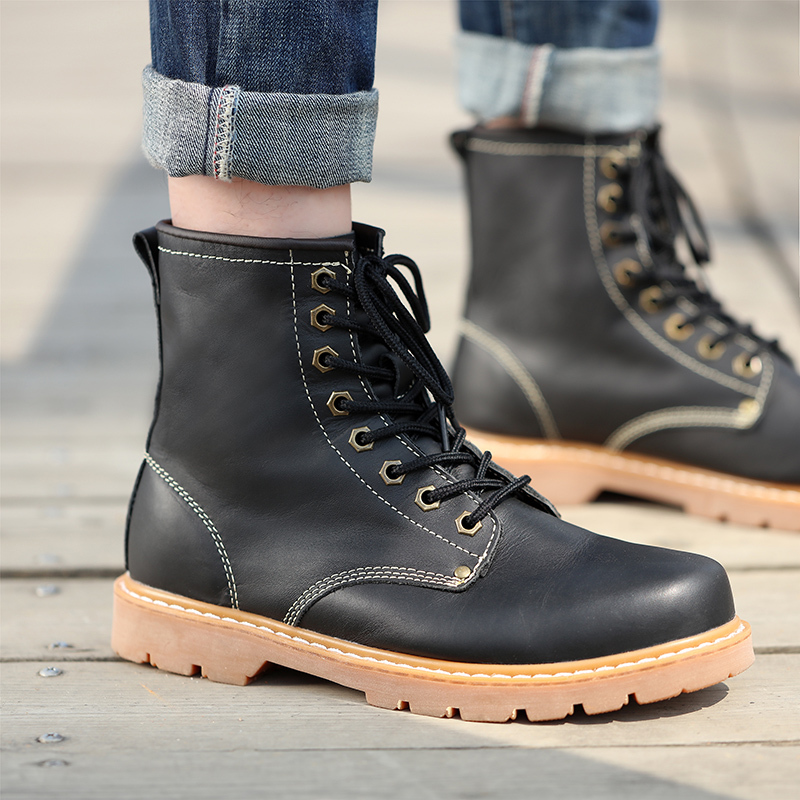 真皮工装靴男士透气高帮皮靴复古牛皮百搭马丁靴休闲女靴机车靴子
