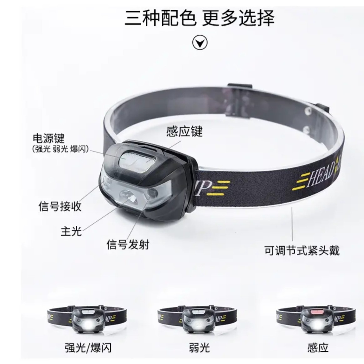 钓鱼头灯感应防水头灯头戴调节强光头戴强光