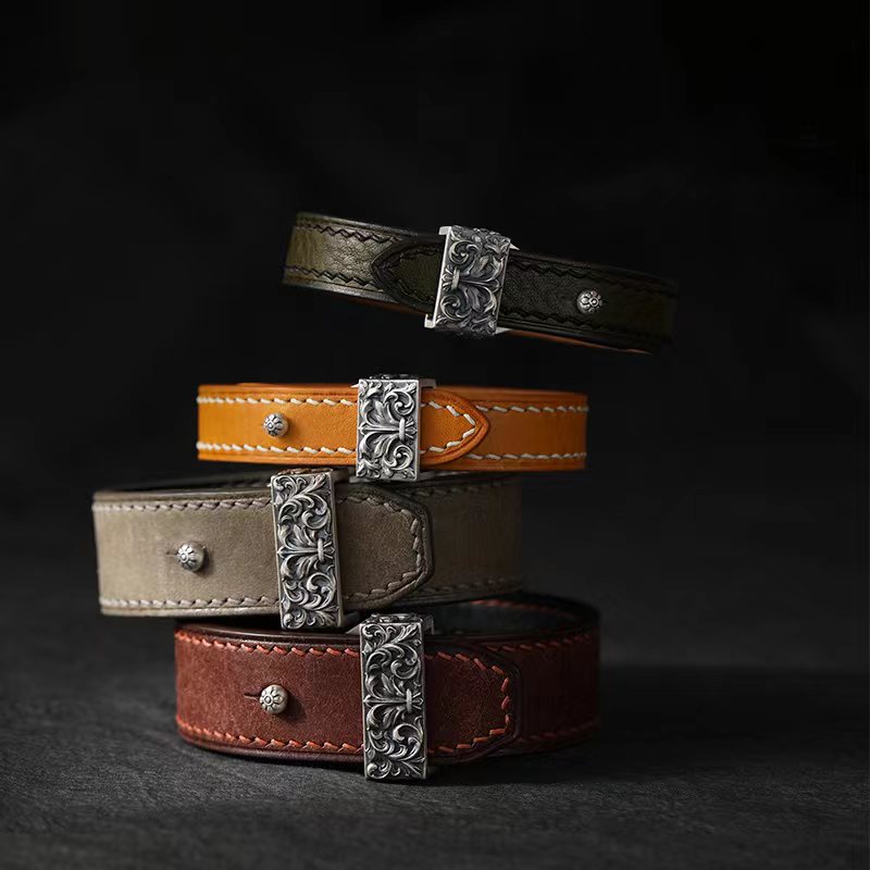 灯小炮 925银皮质银制品 高订唐草soul皮手带银饰国风送礼物百搭