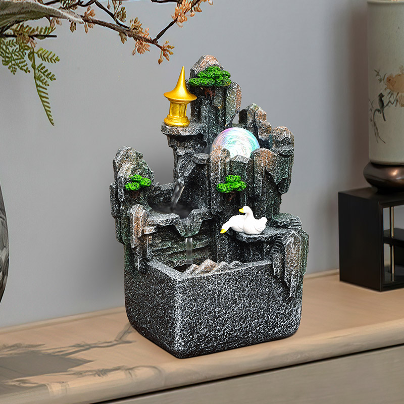 7131高山流水日常假山喷泉阳台景观客禅意手工厅桌面摆件开业送礼