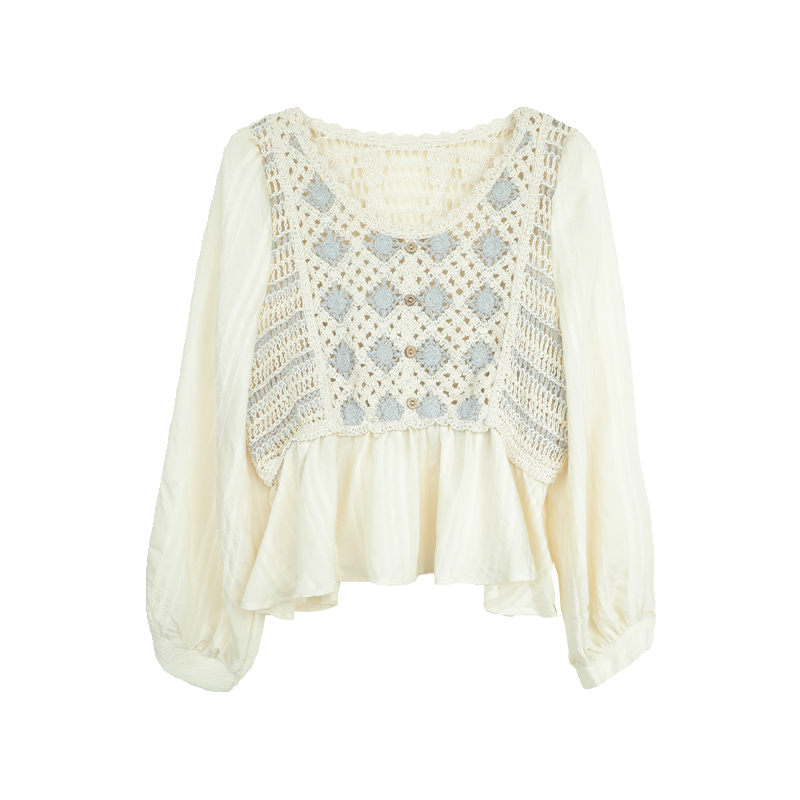 BSIEE/本涩钩花拼接小衫颜色尺码随机不可调换