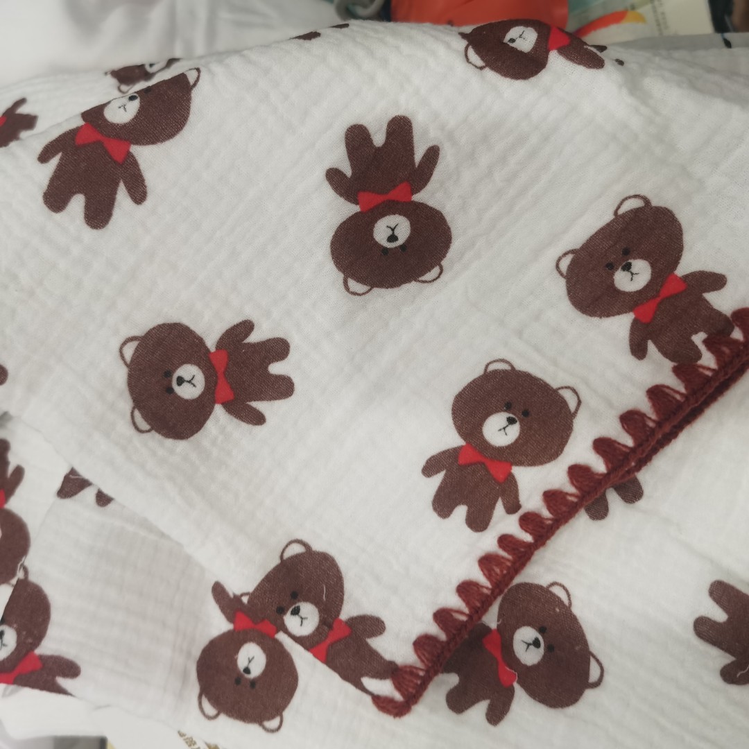 四层云感纱贝克边新生儿包被儿童浴巾带帽85*85