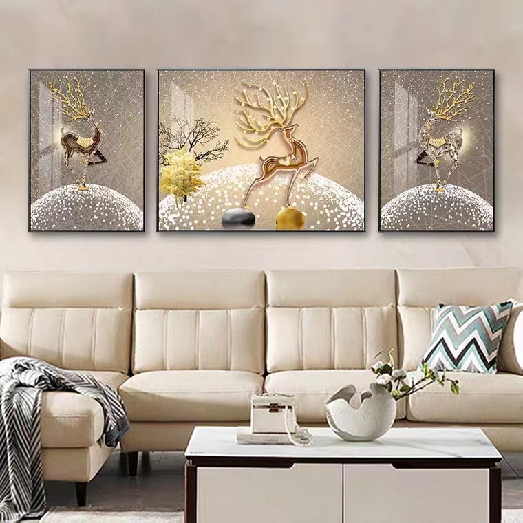 客厅沙发三联画【锦绣年华】【多款选择】晶瓷镶钻框装饰画简约