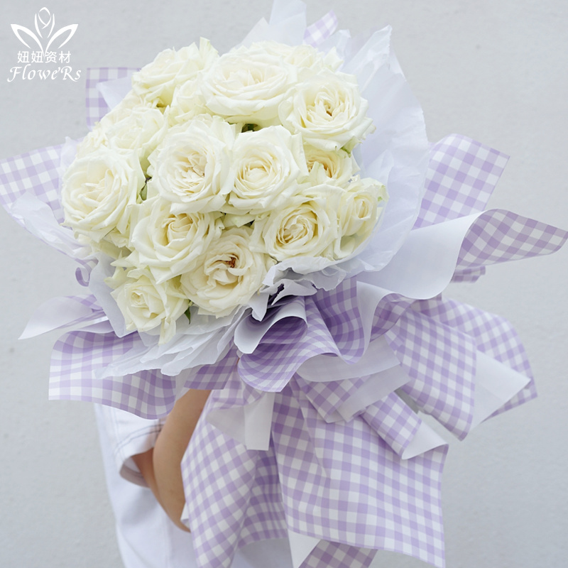 夏日格纹纸花束礼盒礼物纸双色防水格子鲜花包装花艺纸用品材料