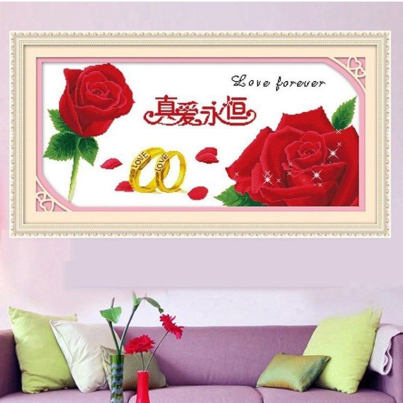 针绣十字绣真爱永恒玫瑰花线绣新款温馨简单卧室浪漫红色优雅爱情
