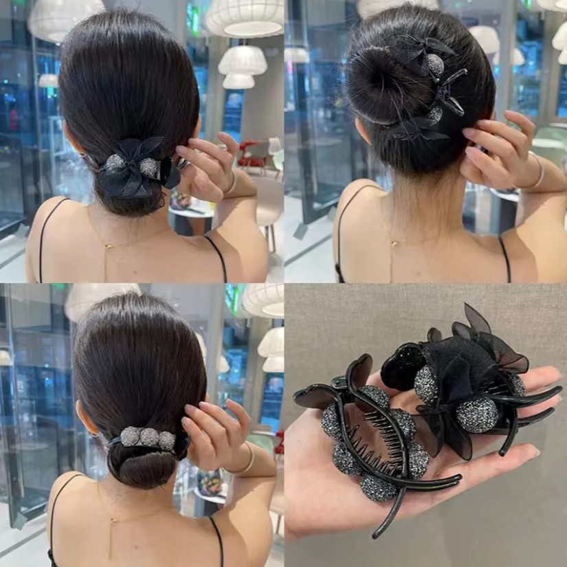 网纱扎丸子头后脑勺网红盘发器发夹发卡抓夹双面蝴蝶结