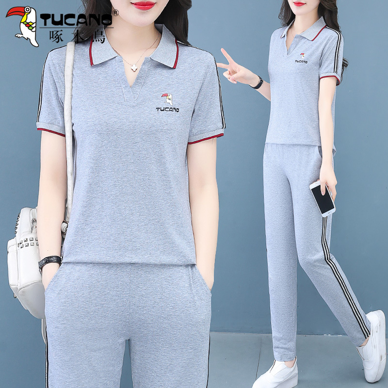 TUCANO/啄木鳥运动服套装女夏季2022新款40岁中年妈妈休闲两件套