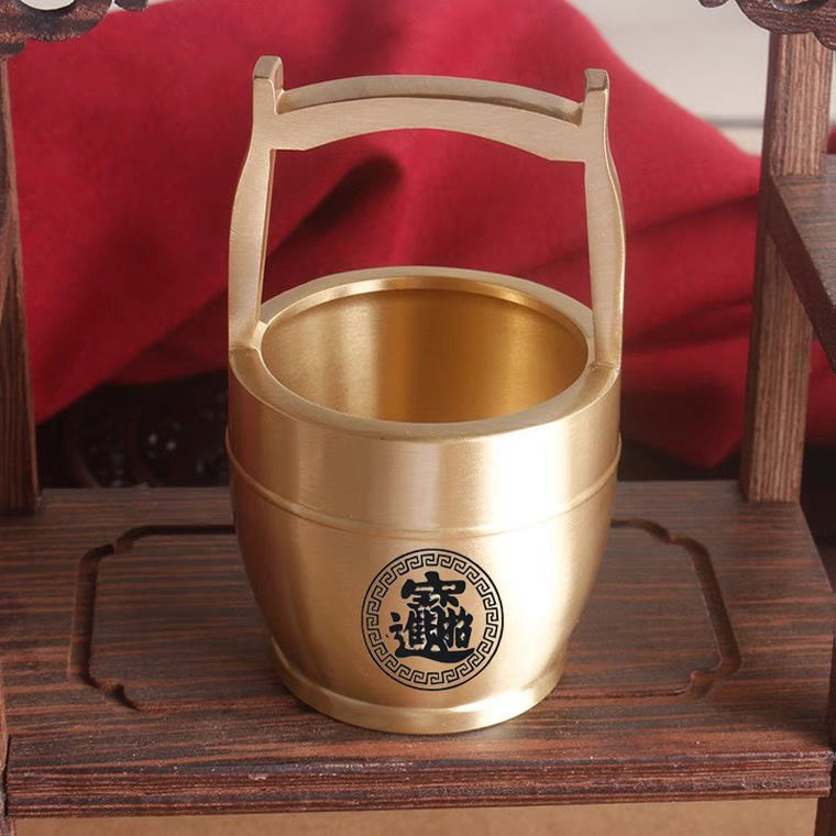 纯黄铜一桶摆件一桶江山高档装饰品客厅书房摆件婚嫁用礼品