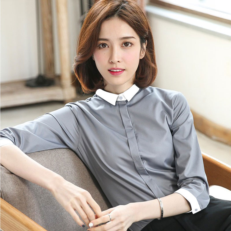 （七分袖撞色）衬衫女灰色撞色夏新款时尚轻奢高端高级感高档气质