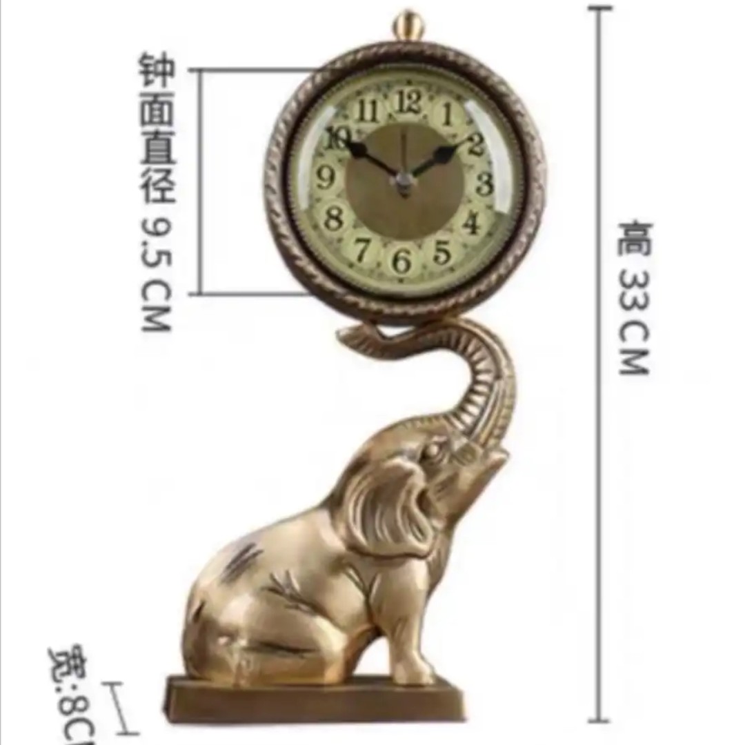 吉象如意黄铜钟表6015台式纯铜底座 高33CM 长17CM 钟面直径9.5CM