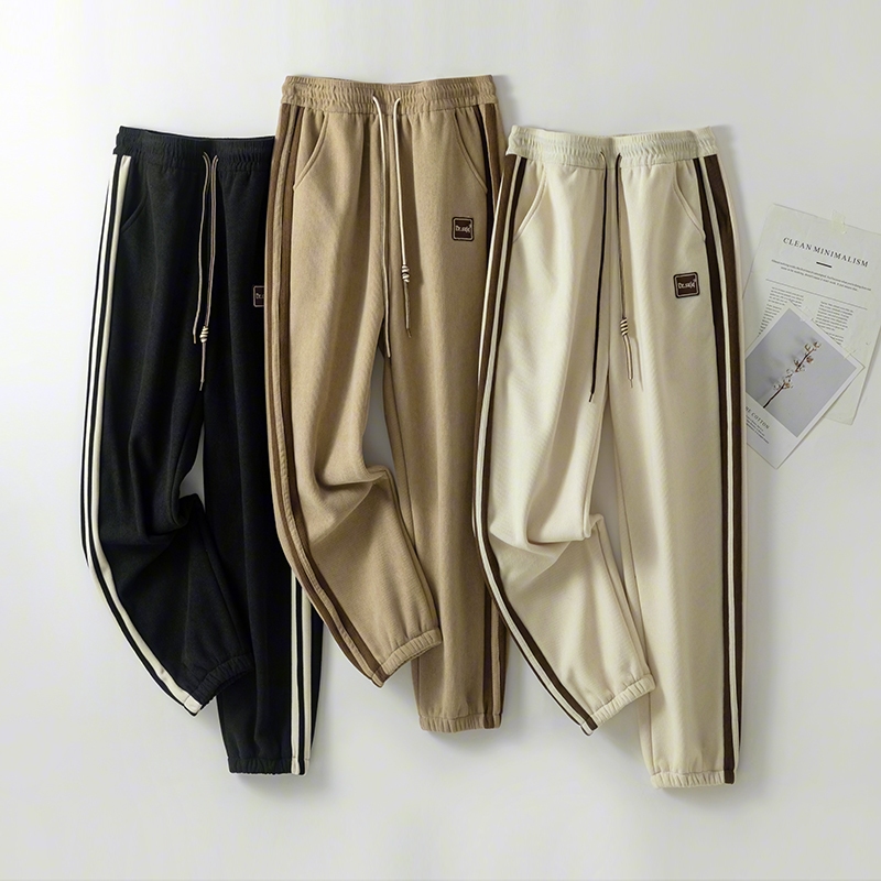 【2025秋冬款】加绒加厚奥粒绒条纹卫裤男女同款休闲裤不起球不褪色